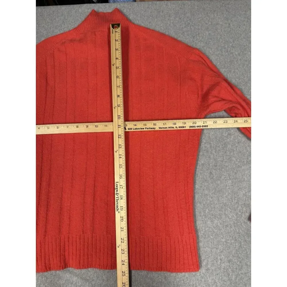 J.Crew Sweater Coral Orange Turtle Neck Merino Wool Alpaca Ribbed Pullover Sz M‎